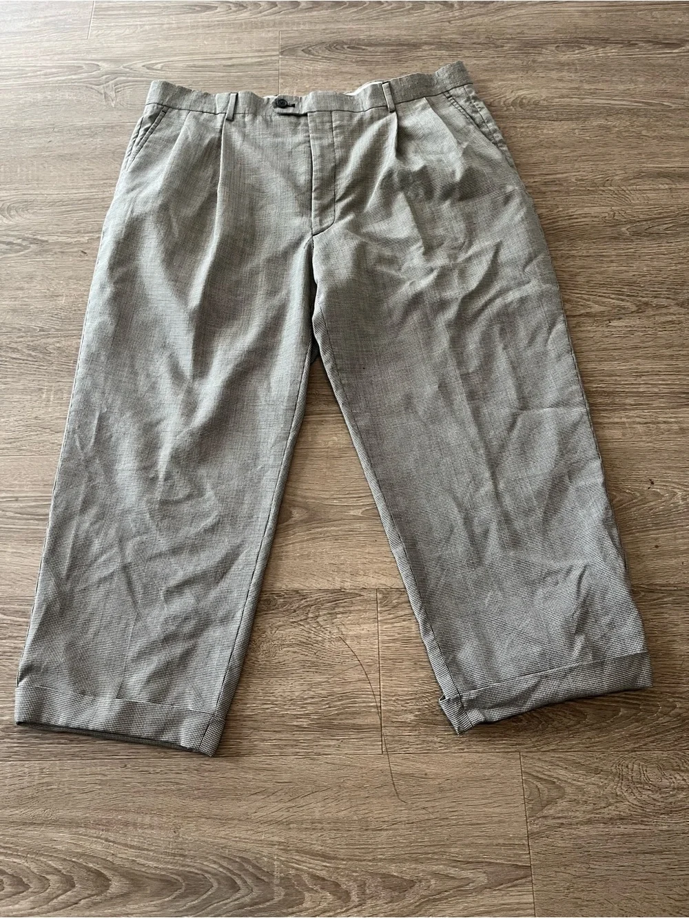 Joseph & Feiss Wool Dress Pants Mens 40 Gray Houndstooth Pleated Cuffed Fancy